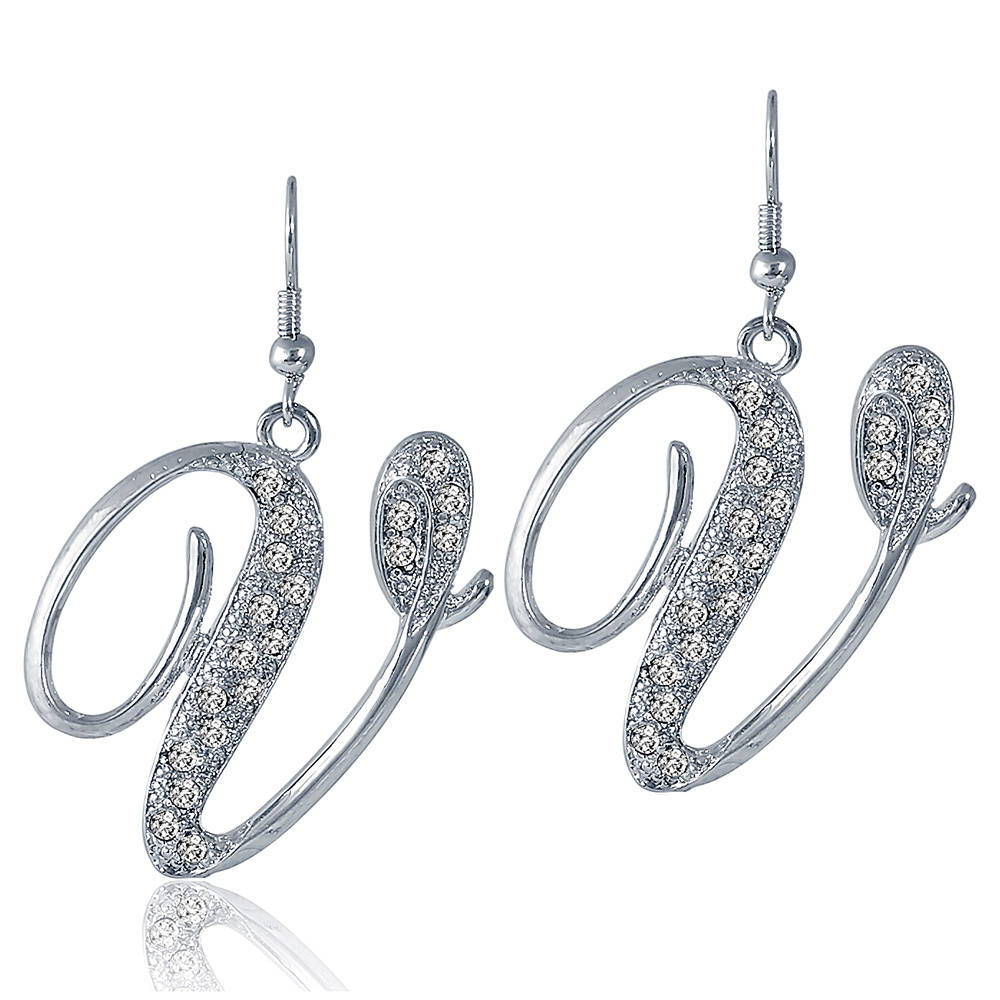 Initial Letter Fish Hook Dangle Earrings in Silver-Tone