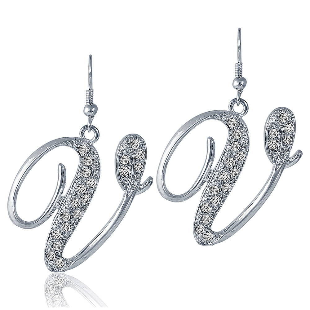 Initial Letter Fish Hook Dangle Earrings, V