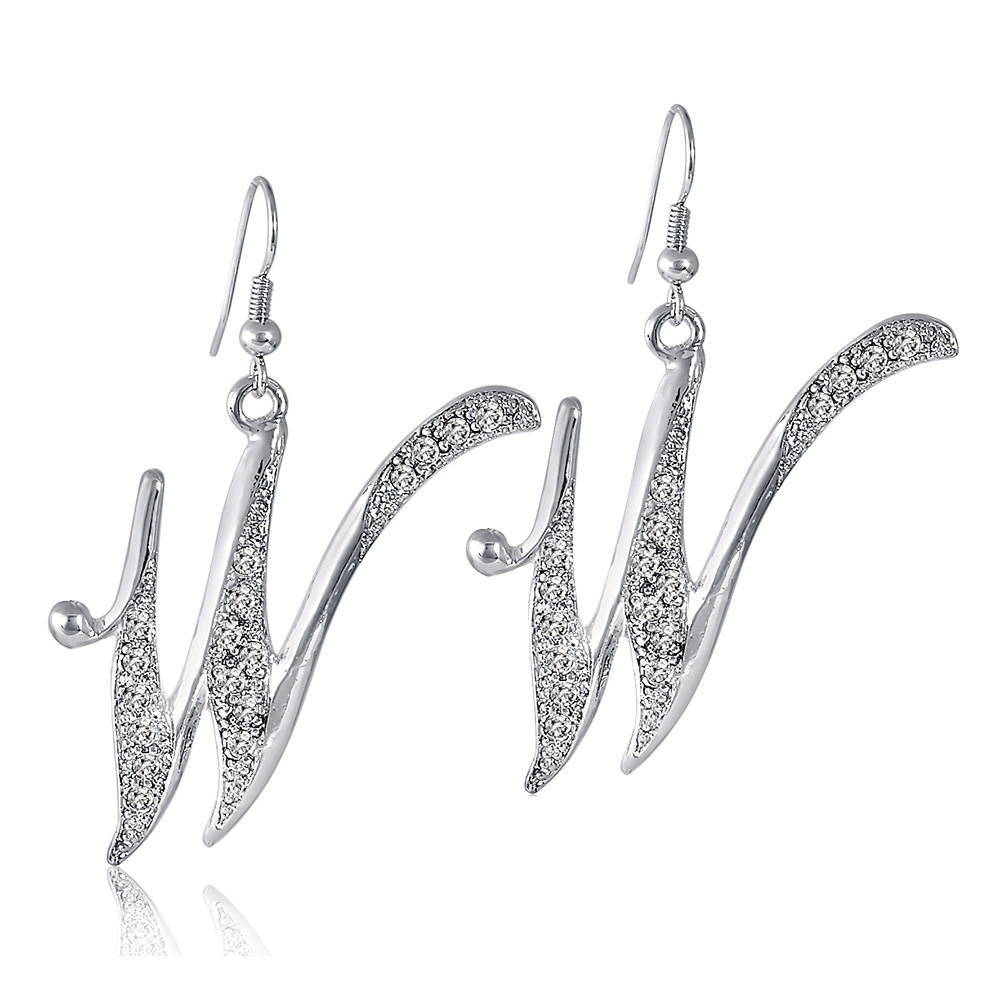 Initial Letter Fish Hook Dangle Earrings in Silver-Tone