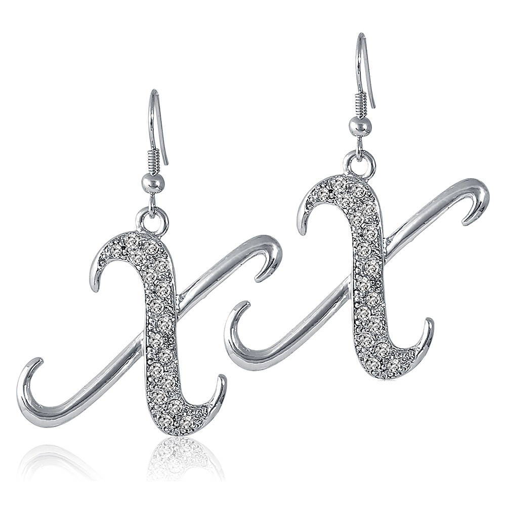 Initial Letter Fish Hook Dangle Earrings in Silver-Tone