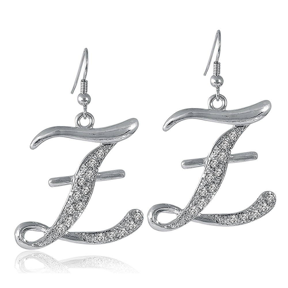 Initial Letter Fish Hook Dangle Earrings, Z