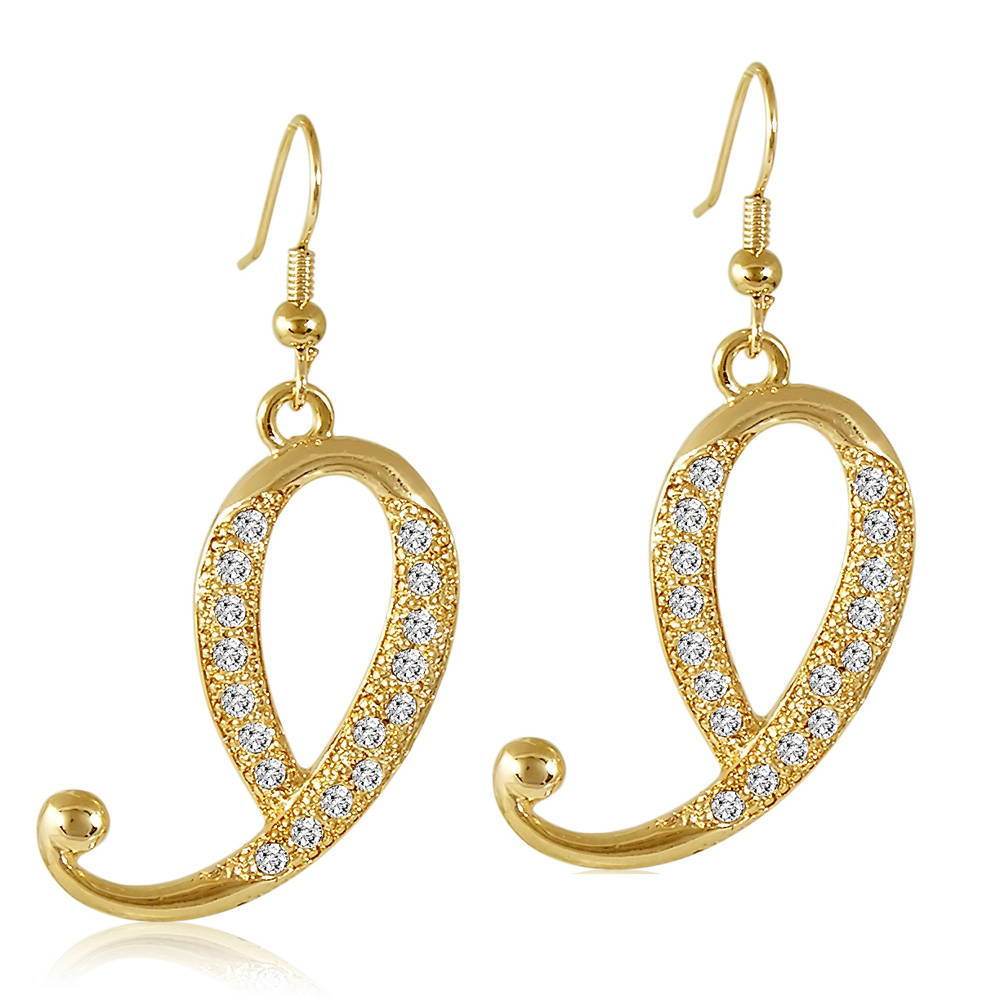 Initial Letter Fish Hook Dangle Earrings in Gold-Tone