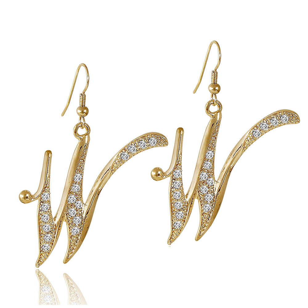 Initial Letter Fish Hook Dangle Earrings in Gold-Tone