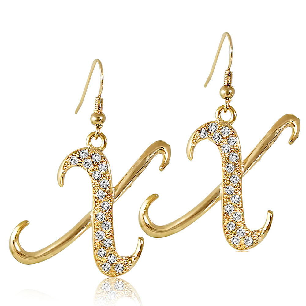 Initial Letter Fish Hook Dangle Earrings in Gold-Tone