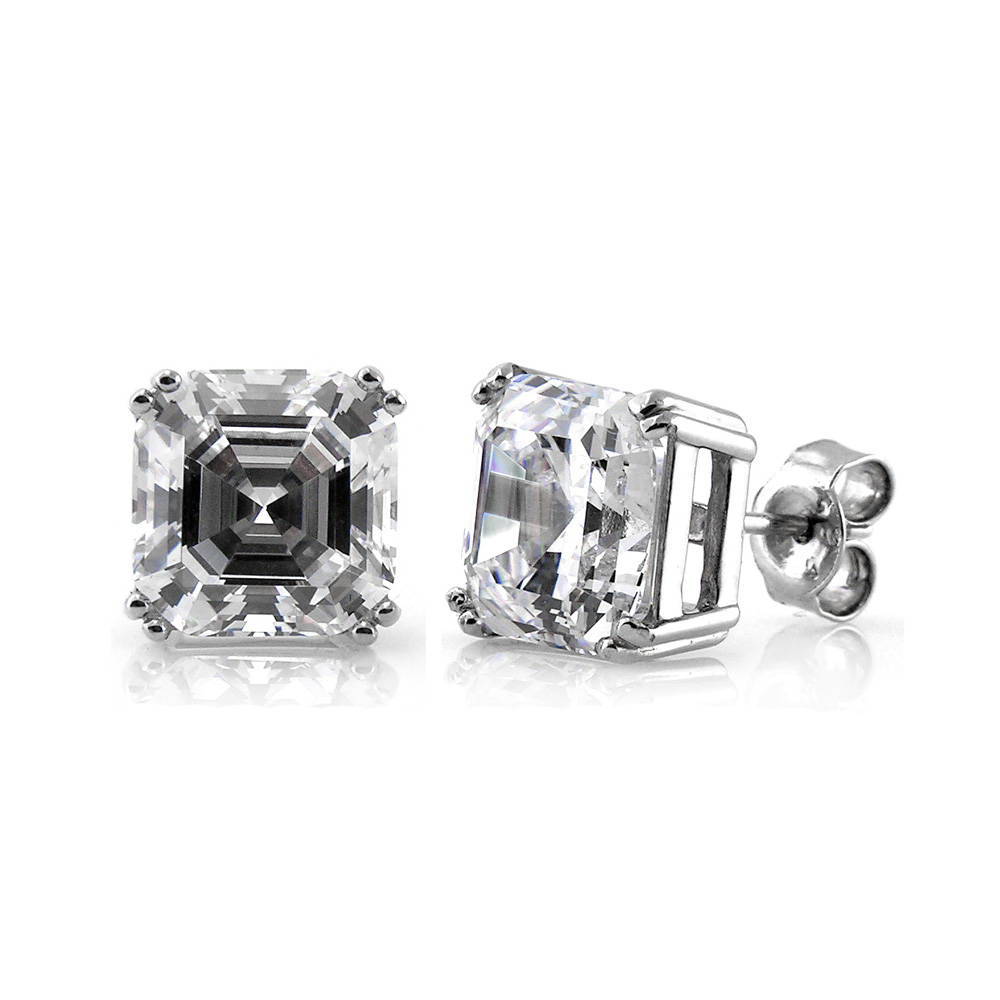 Solitaire Asscher CZ Stud Earrings in Sterling Silver