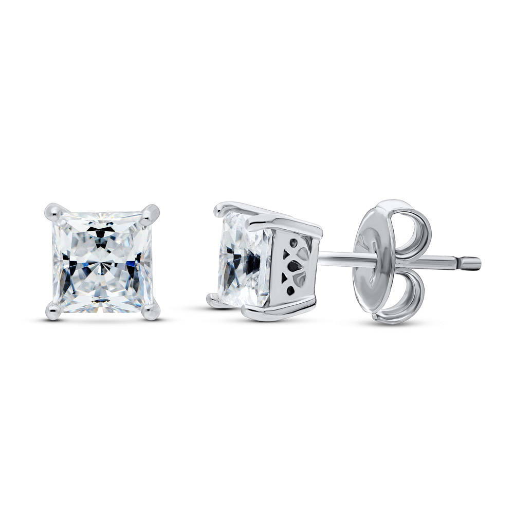 Solitaire Princess CZ Stud Earrings in Sterling Silver