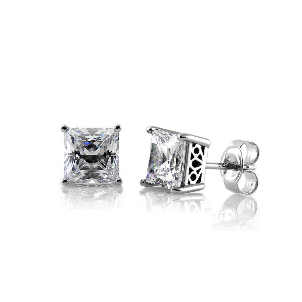 Solitaire Princess CZ Stud Earrings in Sterling Silver