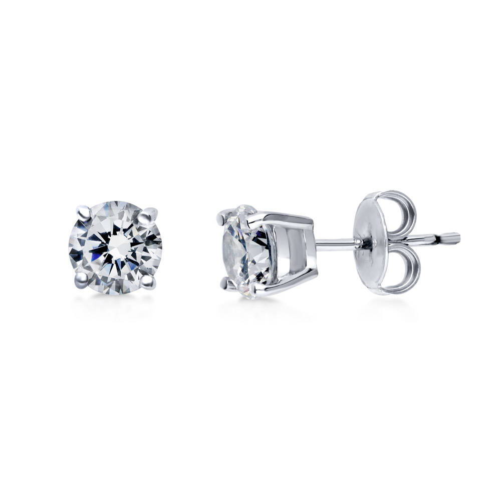 Solitaire Round CZ Stud Earrings in Sterling Silver