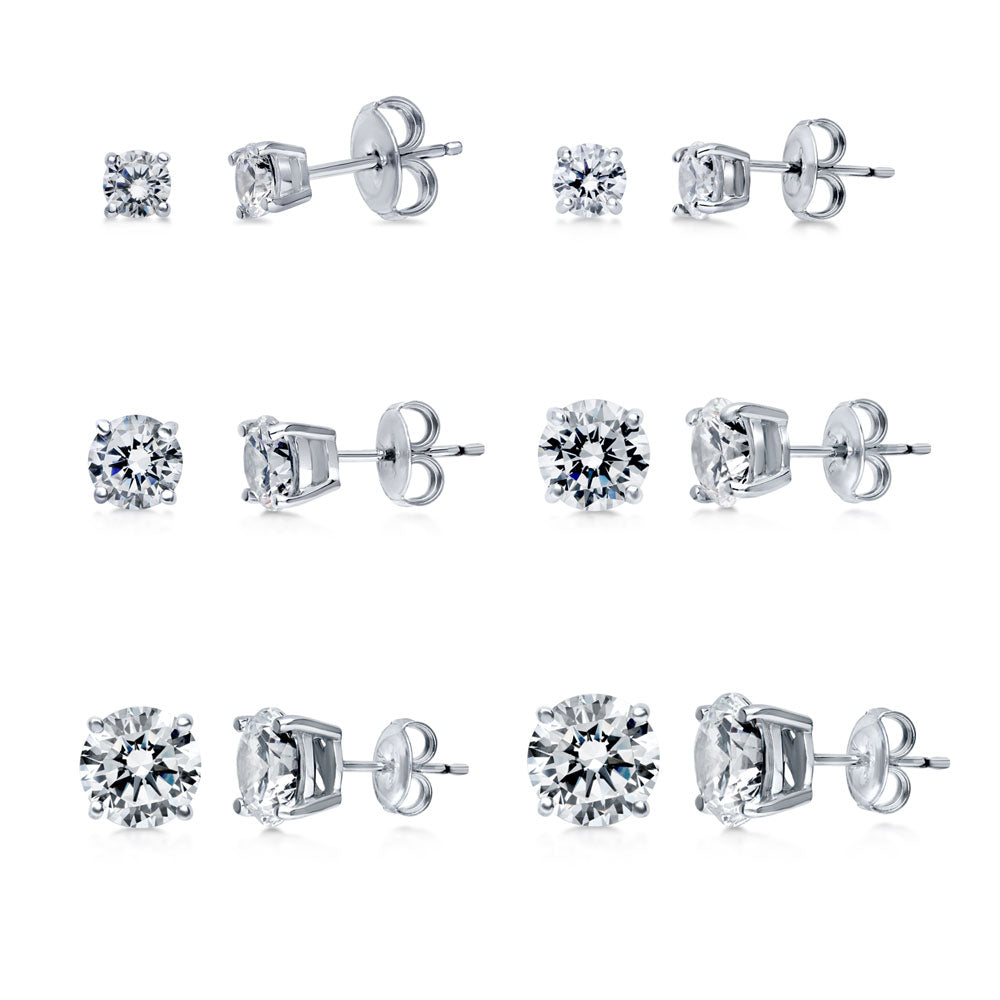 Solitaire Round CZ Stud Earrings in Sterling Silver