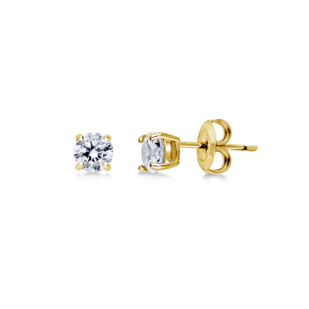 Solitaire Round CZ Stud Earrings in Gold Flashed Sterling Silver