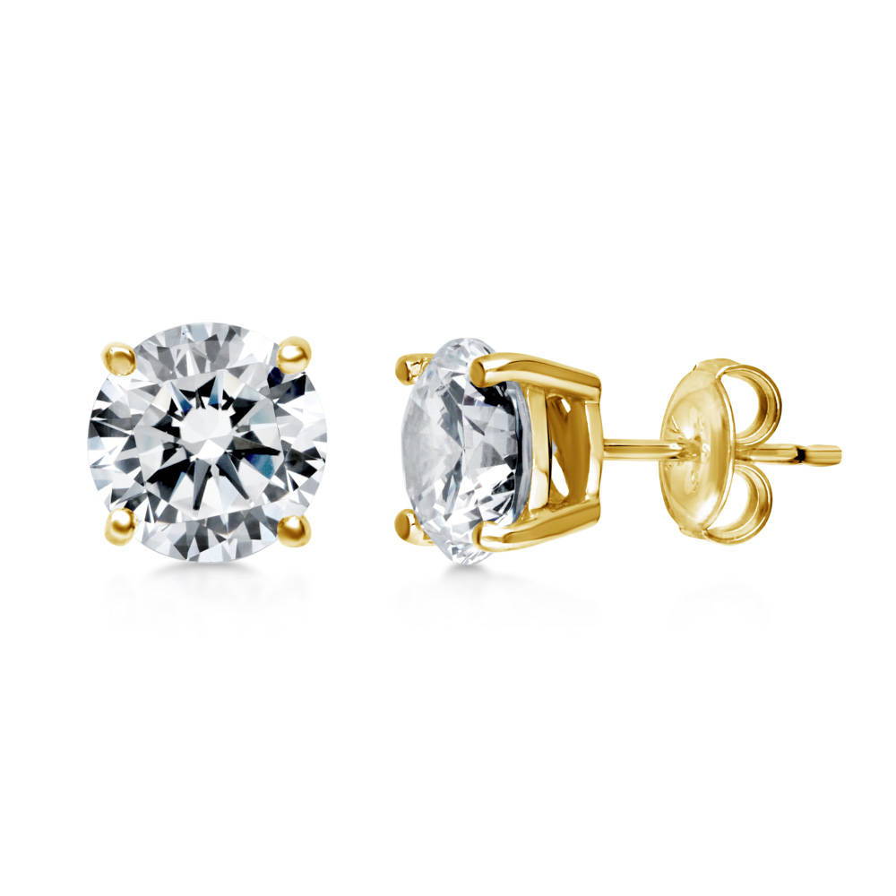 Solitaire Round CZ Stud Earrings in Gold Flashed Sterling Silver