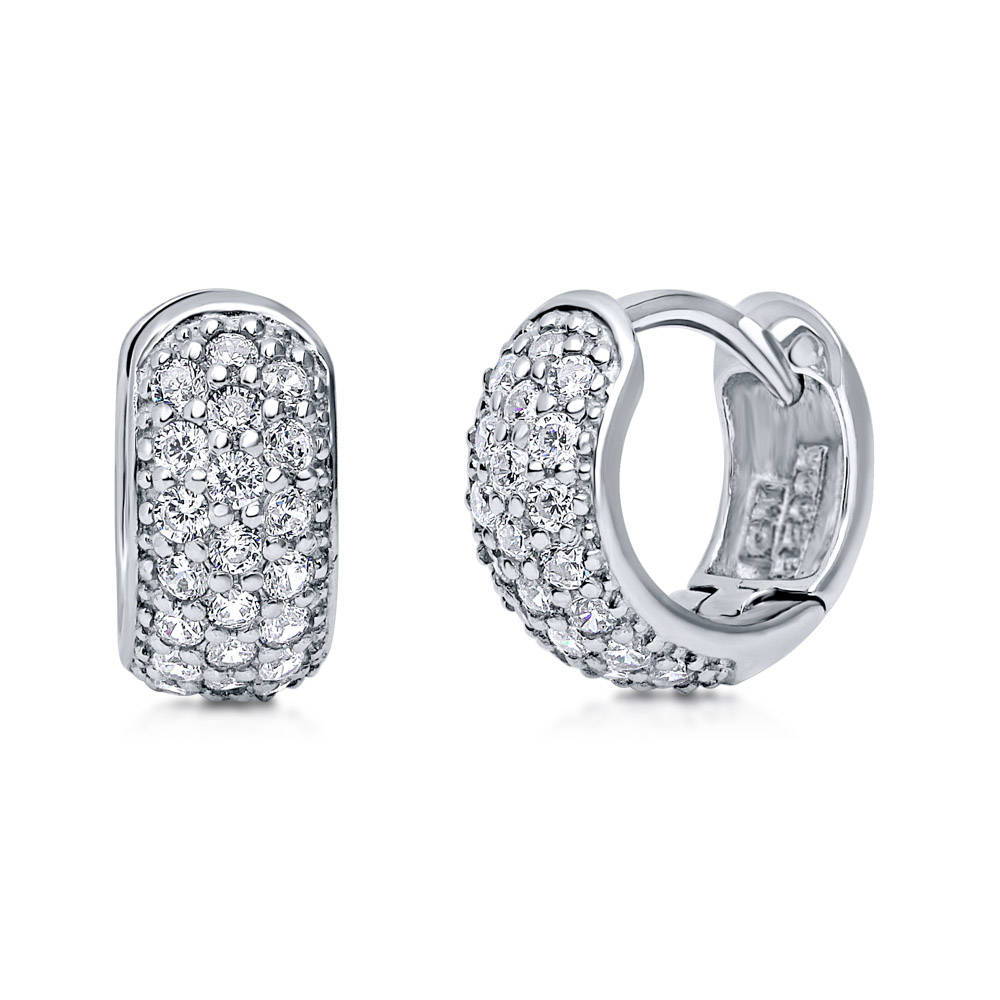 Dome CZ Small Huggie Earrings in Sterling Silver 0.5"