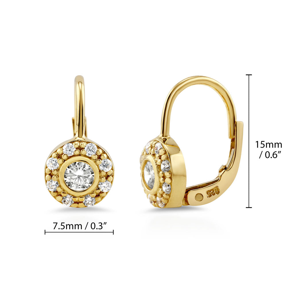 Halo CZ Earrings in Gold Flashed Sterling Silver, 2 Pairs