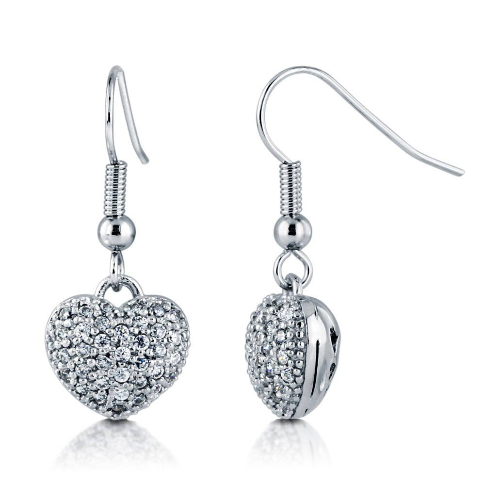 Heart CZ Necklace and Earrings Set in Silver-Tone, 3 of 12
