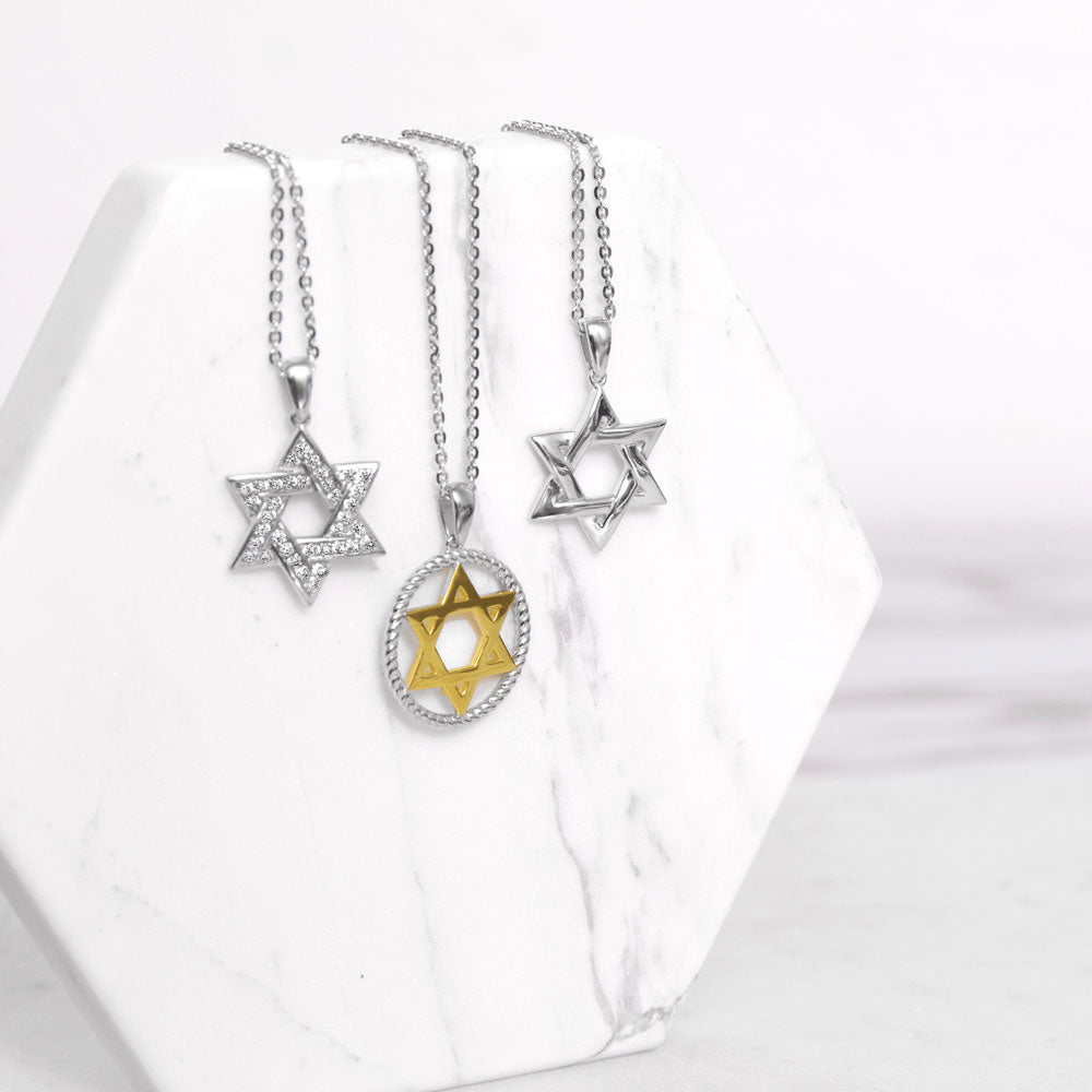 Flatlay view of Star of David Necklace and Earrings Set in Sterling Silver, 10 of 12