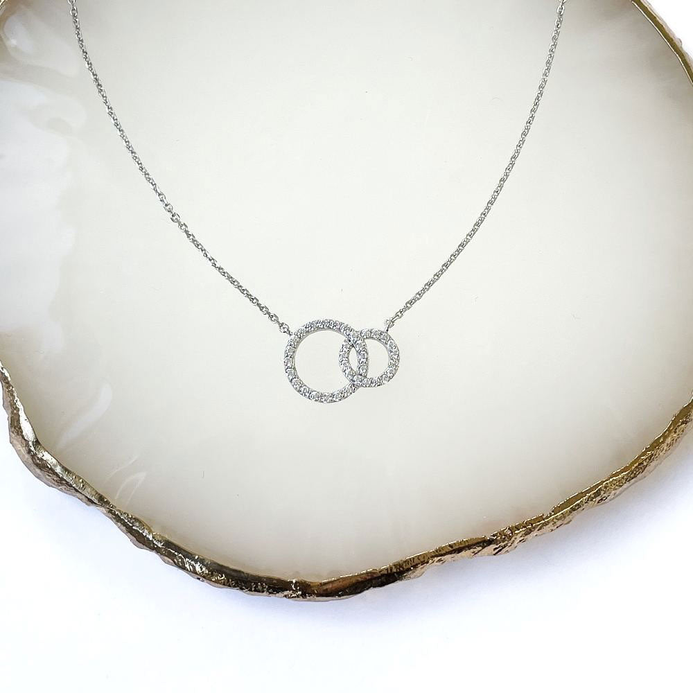 Open Circle Interlocking CZ Pendant Necklace in Sterling Silver