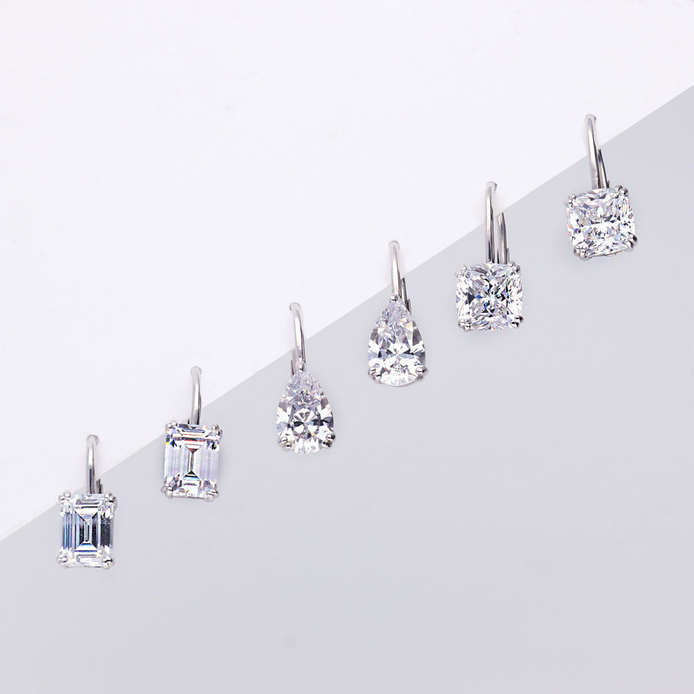 Solitaire 2.4ct Emerald Cut CZ Leverback Earrings in Sterling Silver