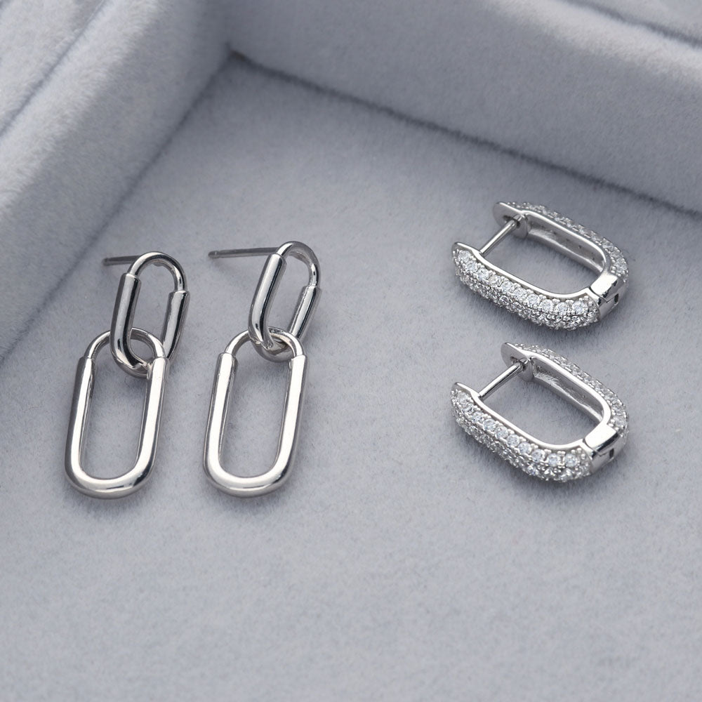 Flatlay view of Paperclip Interlocking Dangle Earrings in Sterling Silver, 10 of 10