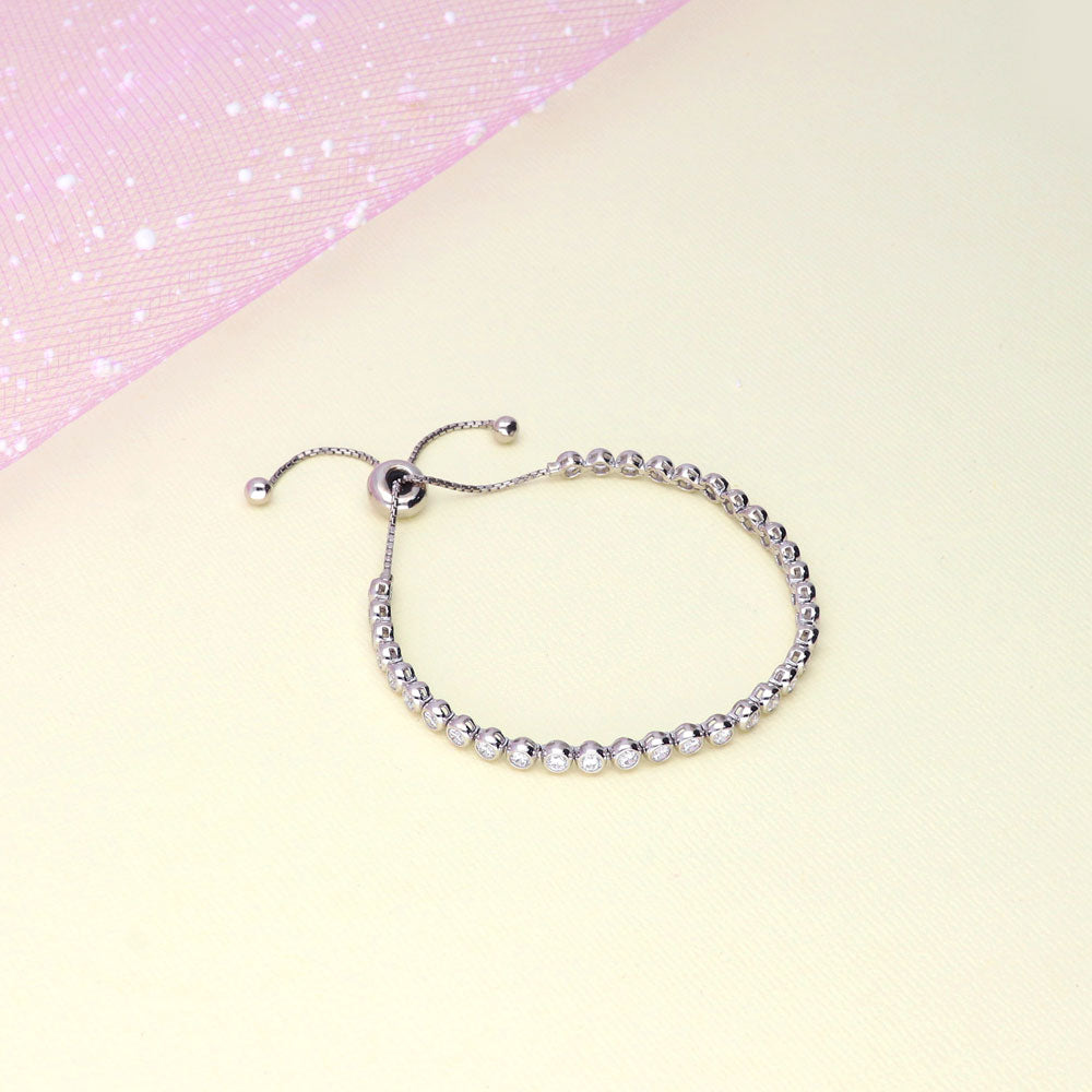Bubble Bar Bezel Set CZ Statement Tennis Bracelet in Sterling Silver