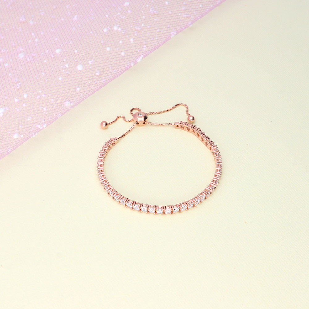 Bar CZ Statement Tennis Bracelet in Rose Gold Flashed Sterling Silver