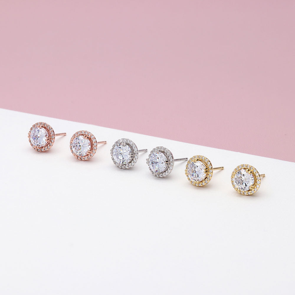 Halo CZ Stud Earrings in Sterling Silver