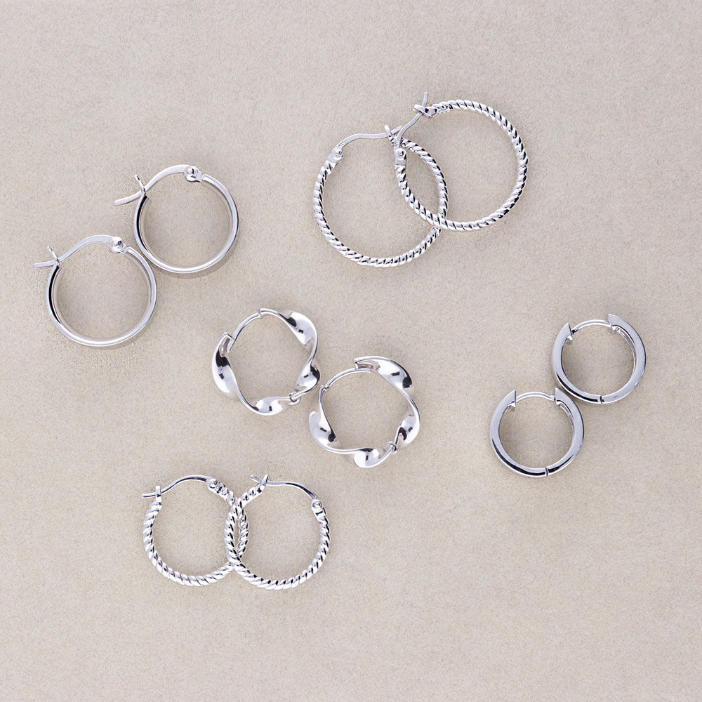 Cable Hoop Earrings in Gold Flashed Sterling Silver 0.9", 2 Pairs