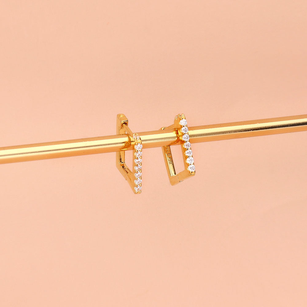 Rectangle CZ Mini Hoop Earrings in Sterling Silver 0.46"