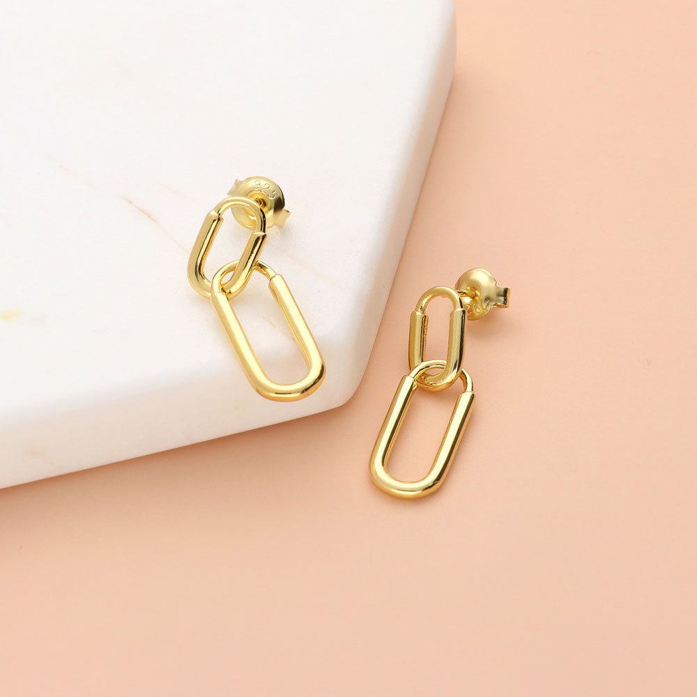 Paperclip Interlocking Dangle Earrings in Sterling Silver