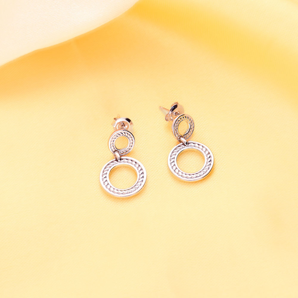 Open Circle Cable Woven Earrings in Sterling Silver
