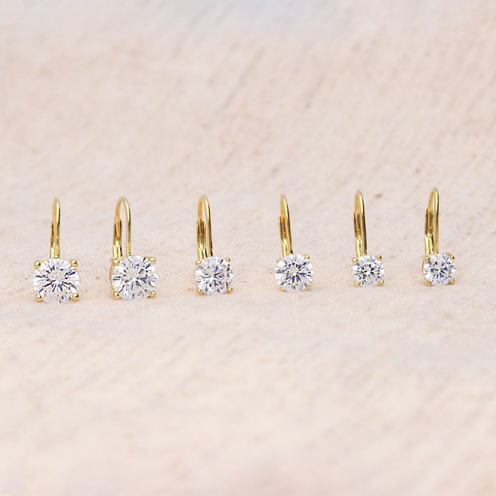 Solitaire Round CZ Leverback Earrings in Gold Flashed Sterling Silver