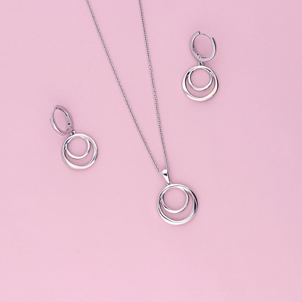 Flatlay view of Open Circle Necklace and Earrings Set in Sterling Silver, 5 of 10