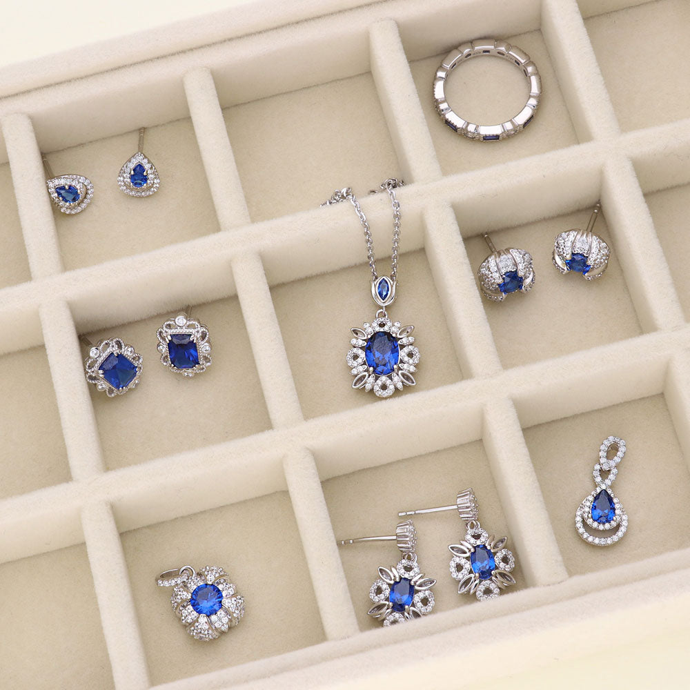 Flatlay view of Square Simulated Blue Sapphire CZ Set in Sterling Silver, 3 of 11