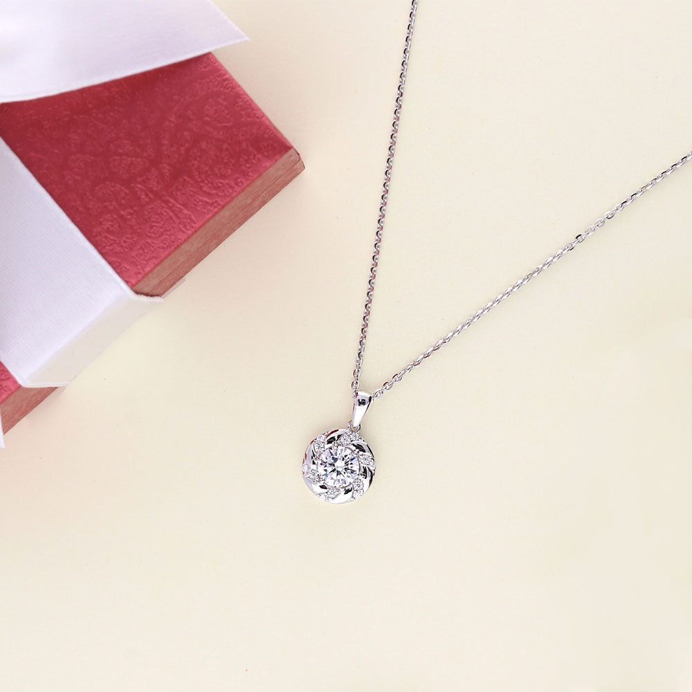 Flatlay view of Wreath Woven CZ Pendant Necklace in Sterling Silver, 2 of 5