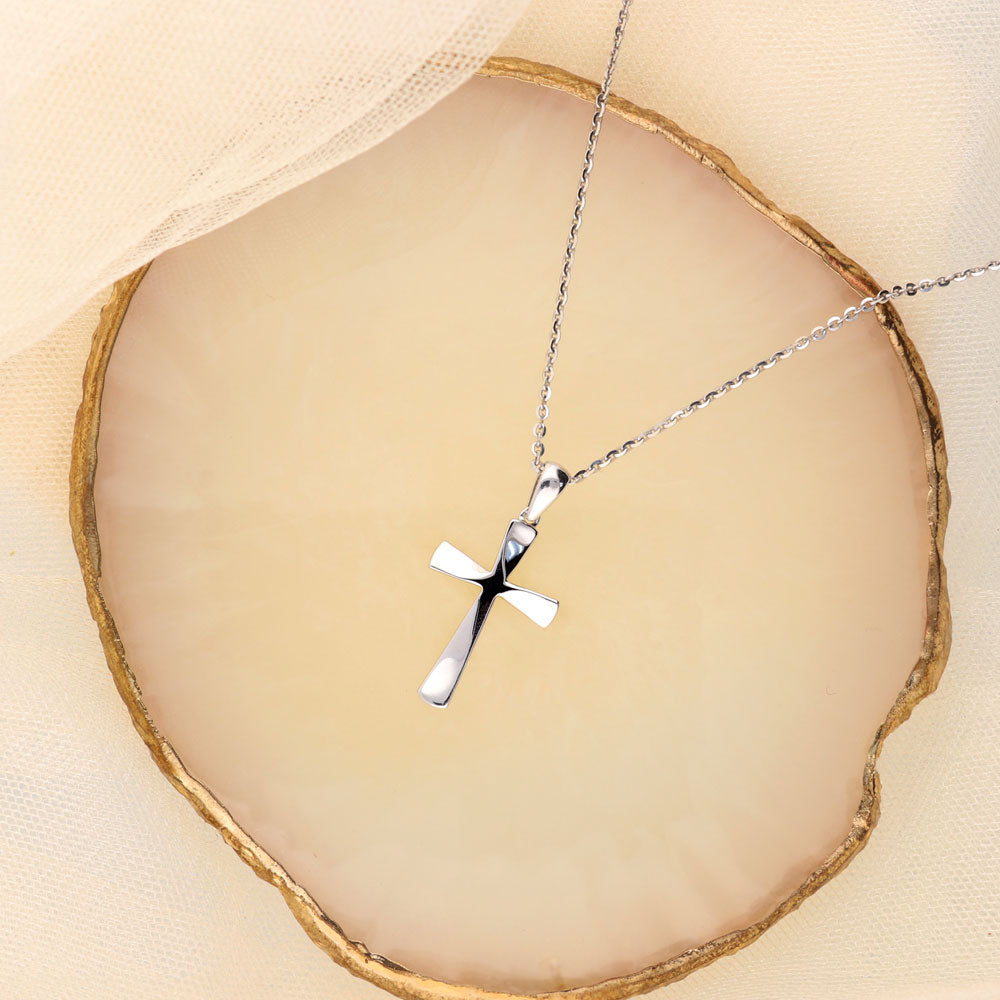 Cross CZ Pendant Necklace in Sterling Silver