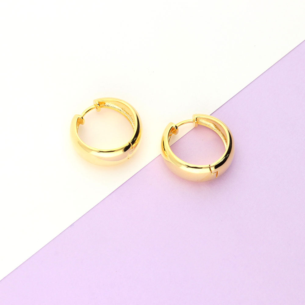 Flatlay view of Dome Small Hoop Earrings in Sterling Silver 0.8 inch, Yellow Gold Flashed