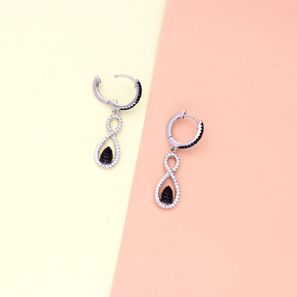 Black and White Infinity Black CZ Earrings in Sterling Silver