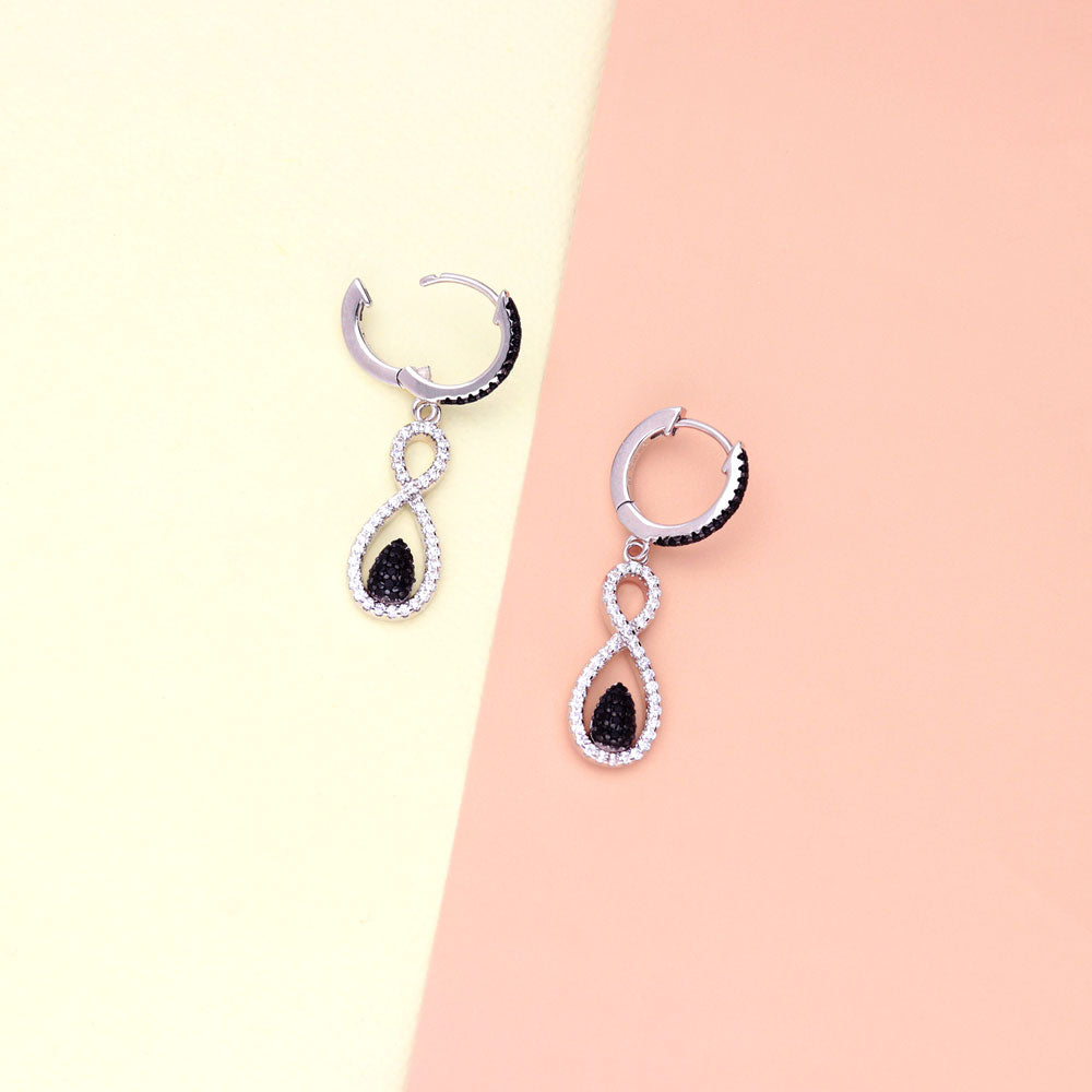 Flatlay view of Black and White Infinity CZ Set in Sterling Silver, 13 of 14