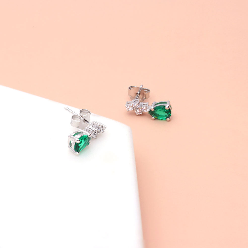 Flatlay view of Cluster Simulated Emerald CZ Set in Sterling Silver, 7 of 10