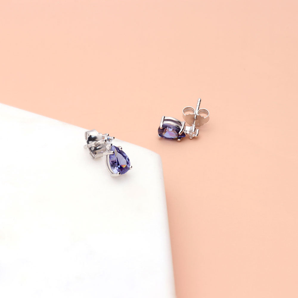 Flatlay view of 2-Stone Simulated Blue Tanzanite CZ Set in Sterling Silver, 7 of 10