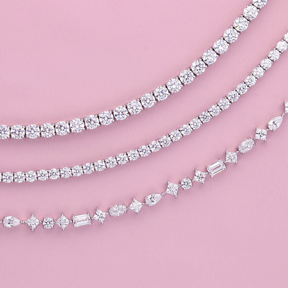 Flatlay view of Round CZ Tennis Bracelet, Rhodium Plated / 6.5 inch