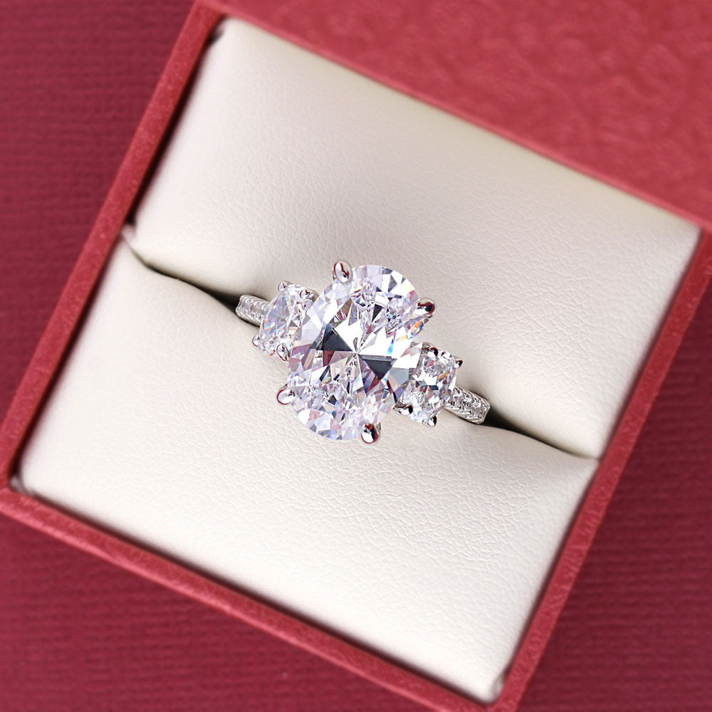 3-Stone 5.5ct Oval CZ Ring Set in Sterling Silver