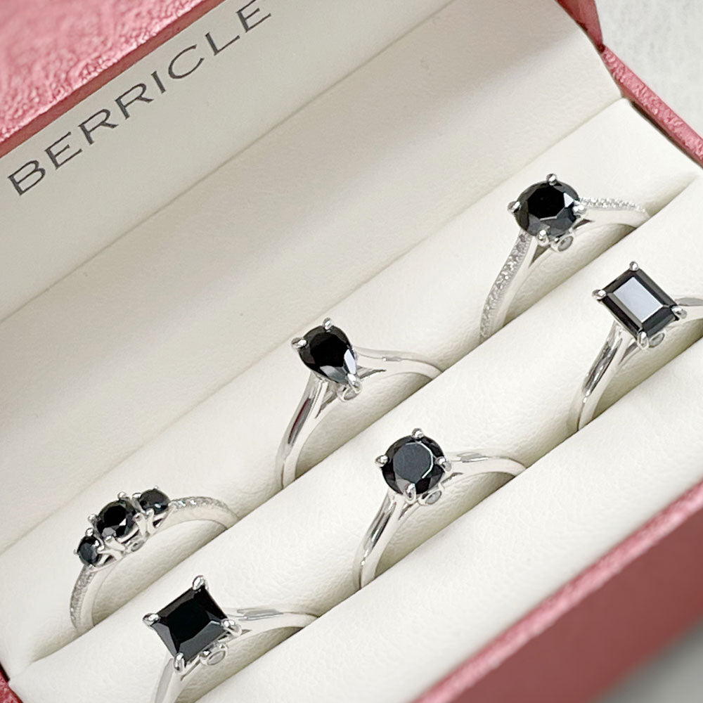 Solitaire 1ct Black Emerald Cut CZ Ring in Sterling Silver