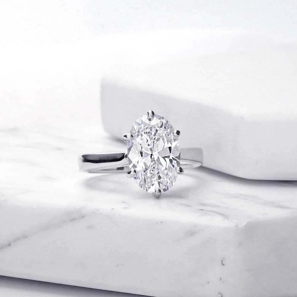 Solitaire 3ct Oval CZ Statement Ring Set in Sterling Silver