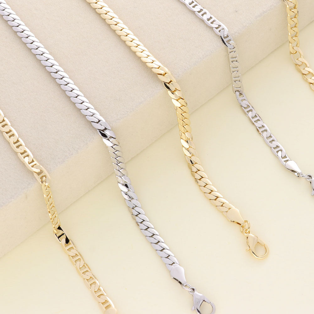 Flatlay view of Curb Chain Anklet Ankle Bracelet in Base Metal, Gold-Tone