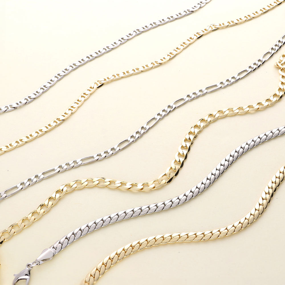 Flatlay view of Curb Chain Anklet Ankle Bracelet in Base Metal, Gold-Tone