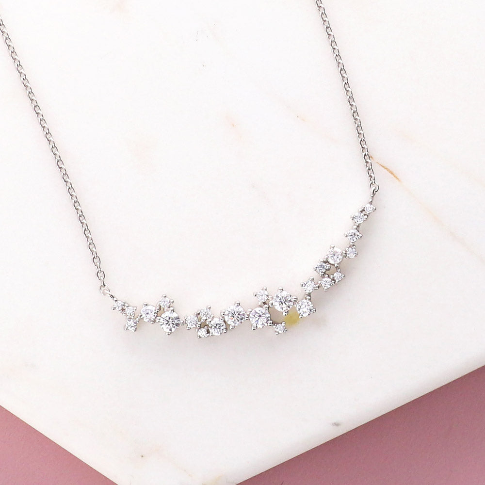 Cluster Bar CZ Pendant Necklace in Sterling Silver