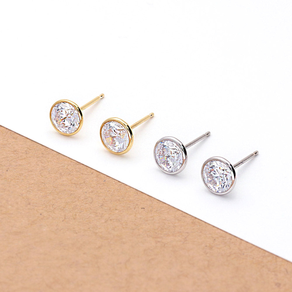 Solitaire Bezel Set Round CZ Stud Earrings in Sterling Silver