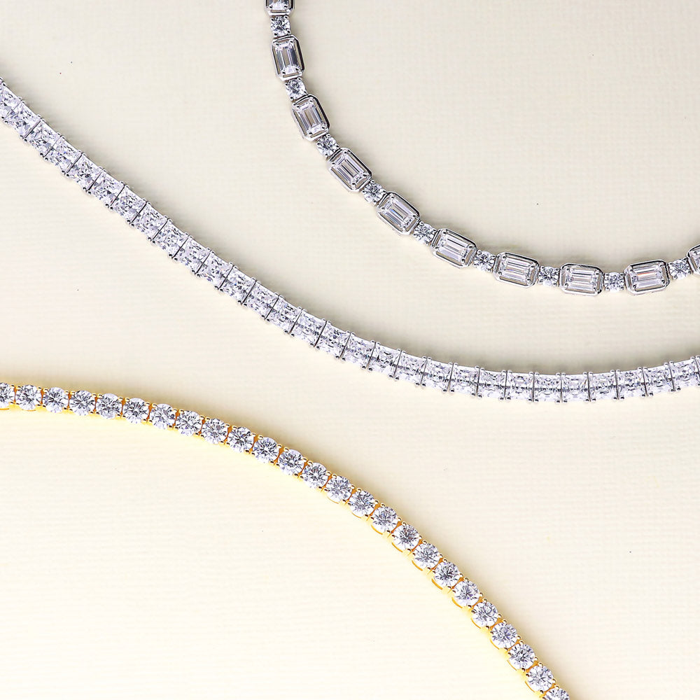 Flatlay view of Round CZ Tennis Bracelet, Gold Plated / 7 inch