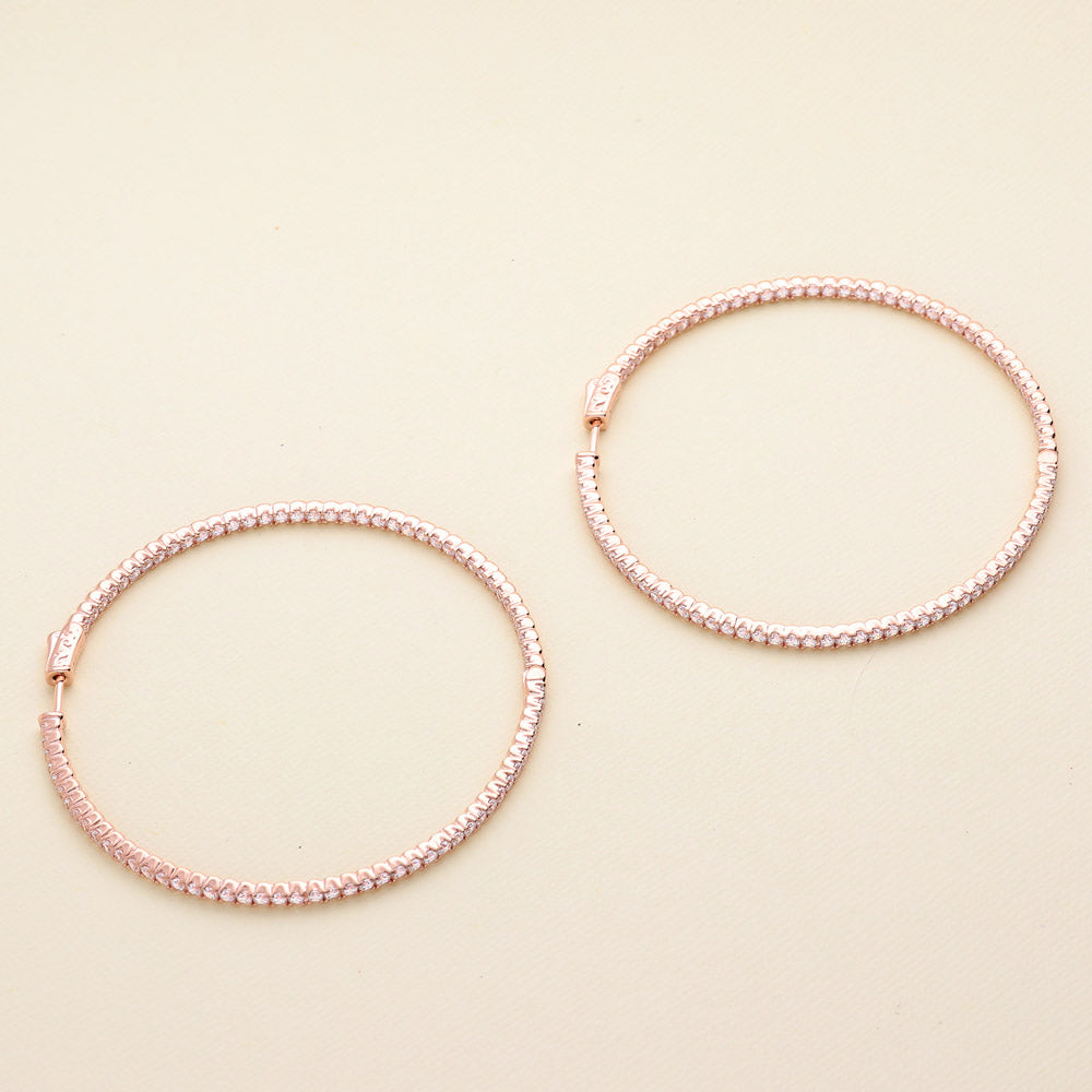 CZ Large Inside-Out Hoop Earrings in Sterling Silver 2.5"