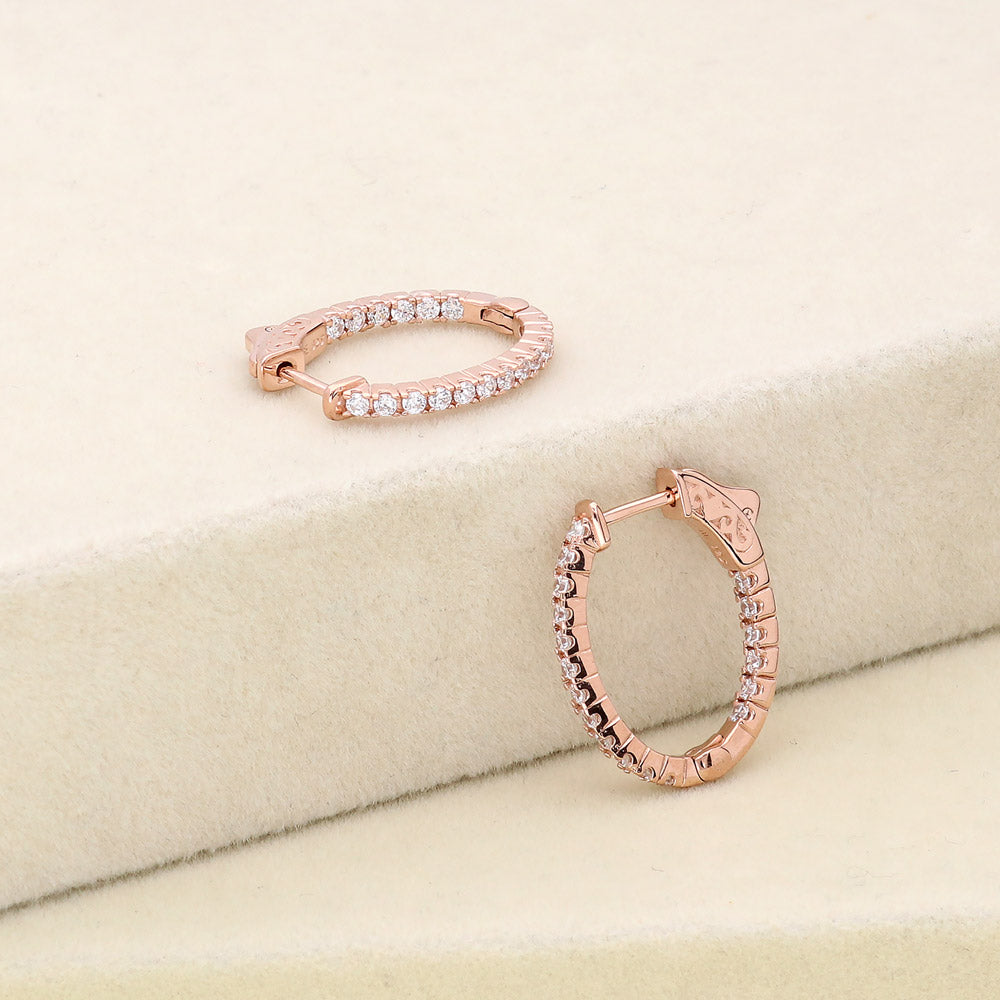Flatlay view of Oval CZ Small Inside-Out Hoop Earrings in Sterling Silver 0.8 inch, Rose Gold Flashed